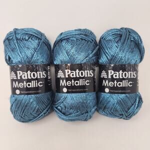 3 Patons Yarn Metallic Teal Blue 95201 252 Yards 3 oz Nylon Acrylic Wool NWT